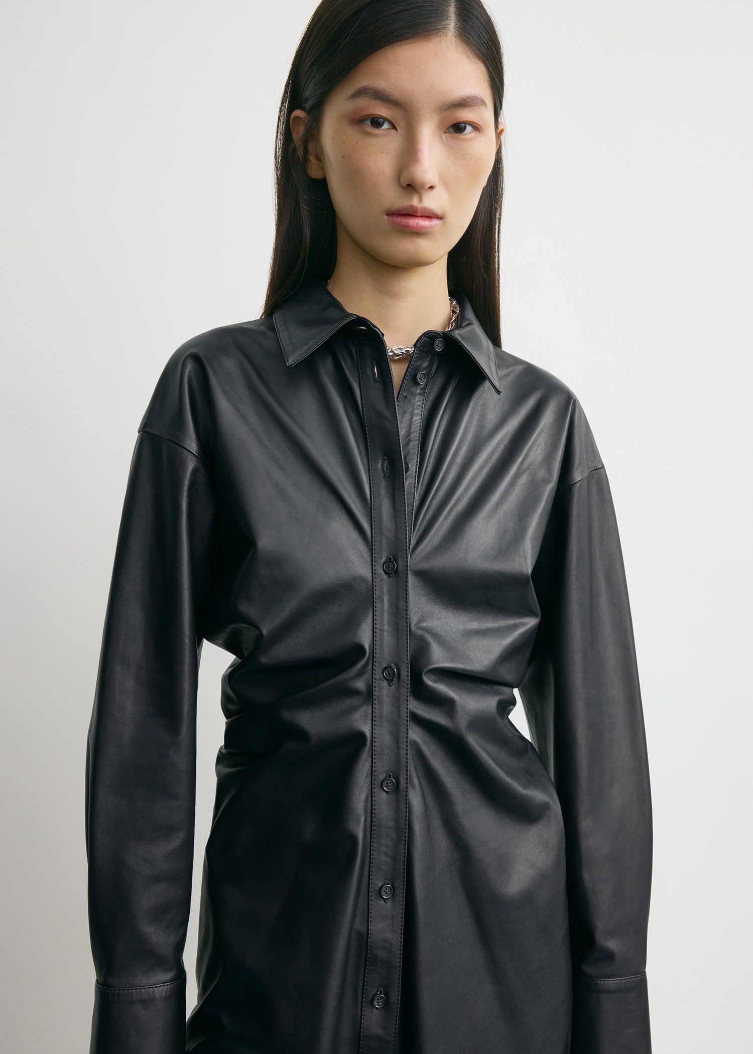 Leather slouch shirtdress navy
