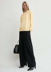 Crew-neck wool silk knit champagne