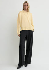 Crew-neck wool silk knit champagne