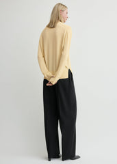 Crew-neck wool silk knit champagne