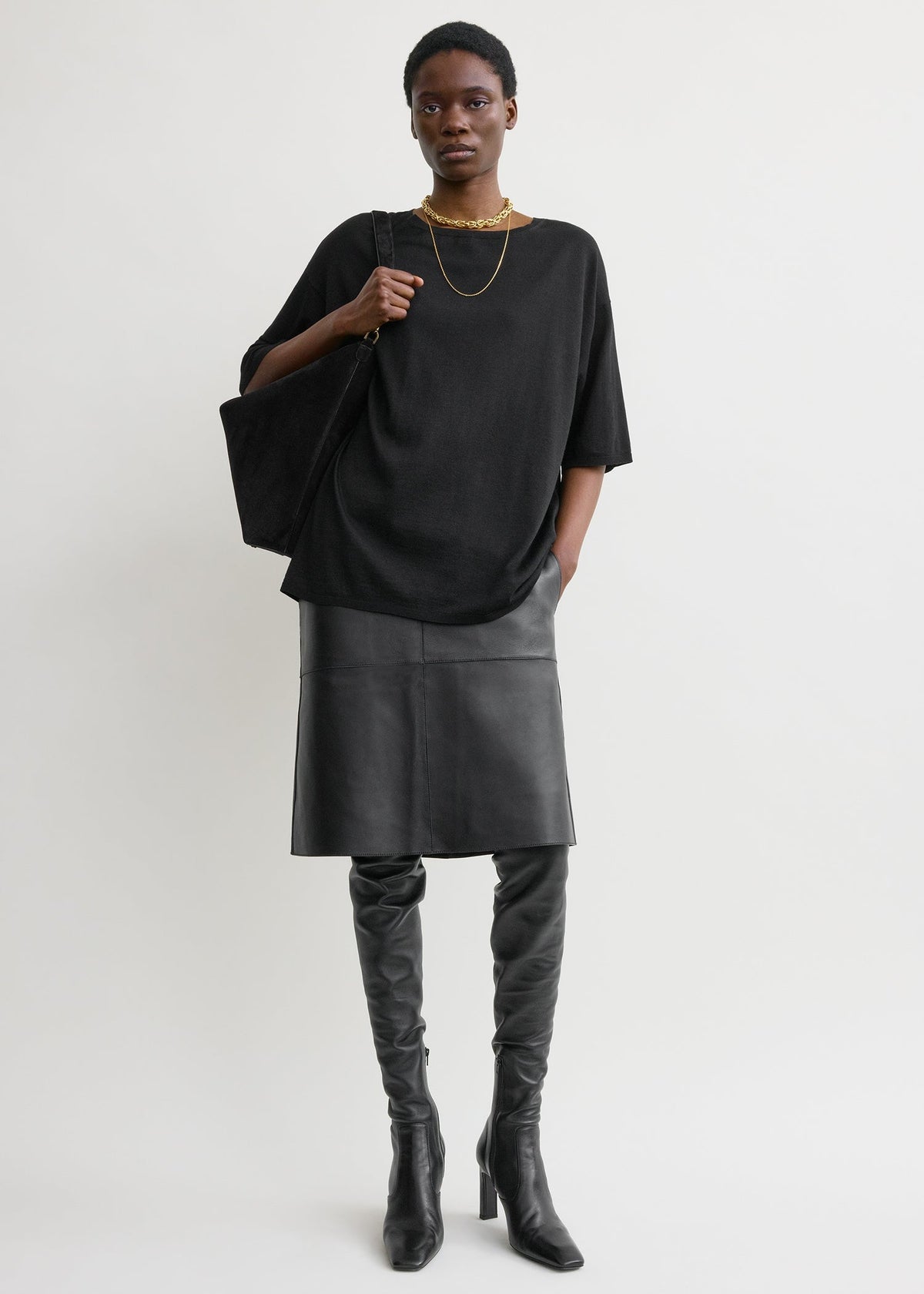Longline tee knit black