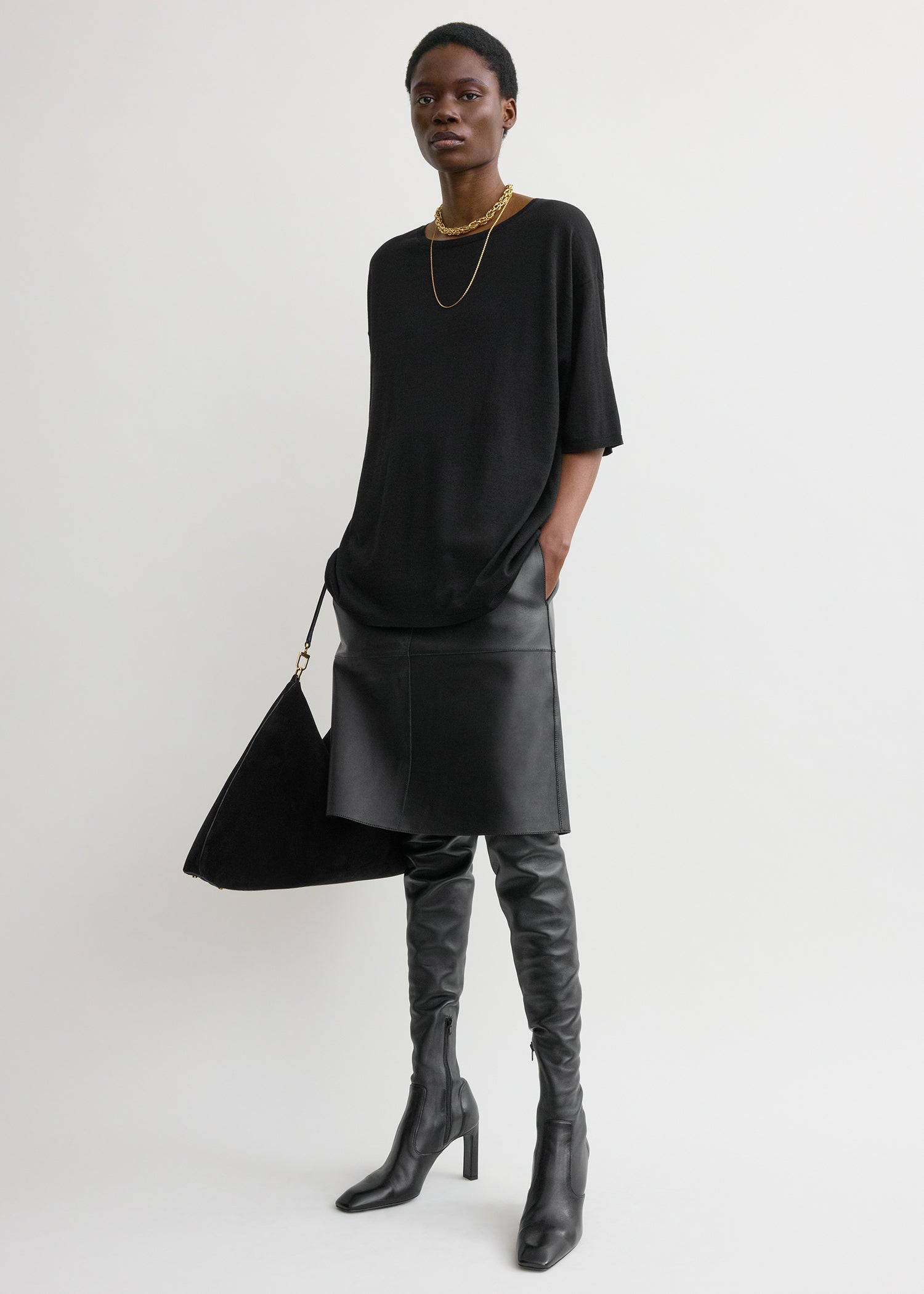 Longline tee knit black