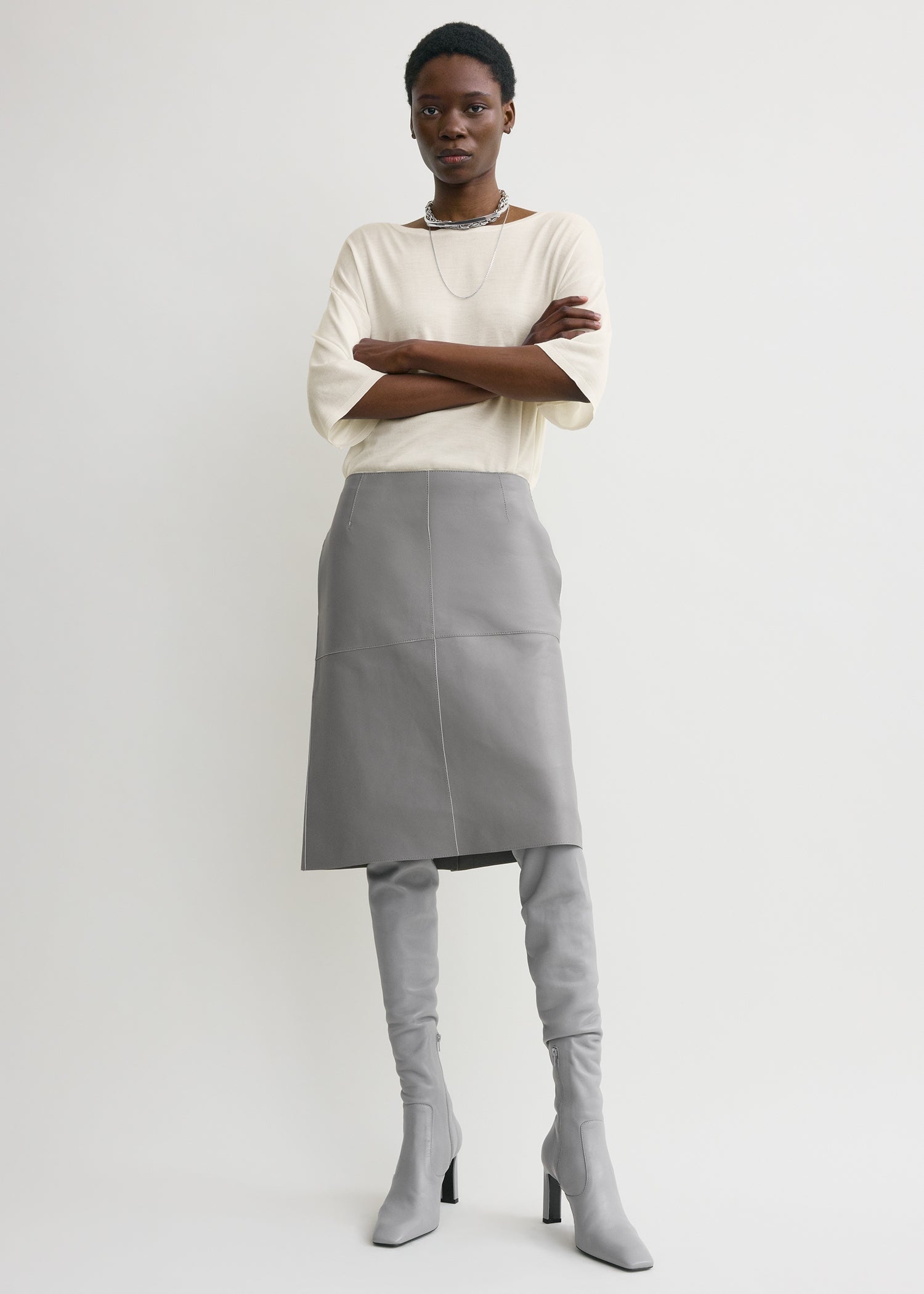 Paneled leather skirt grey
