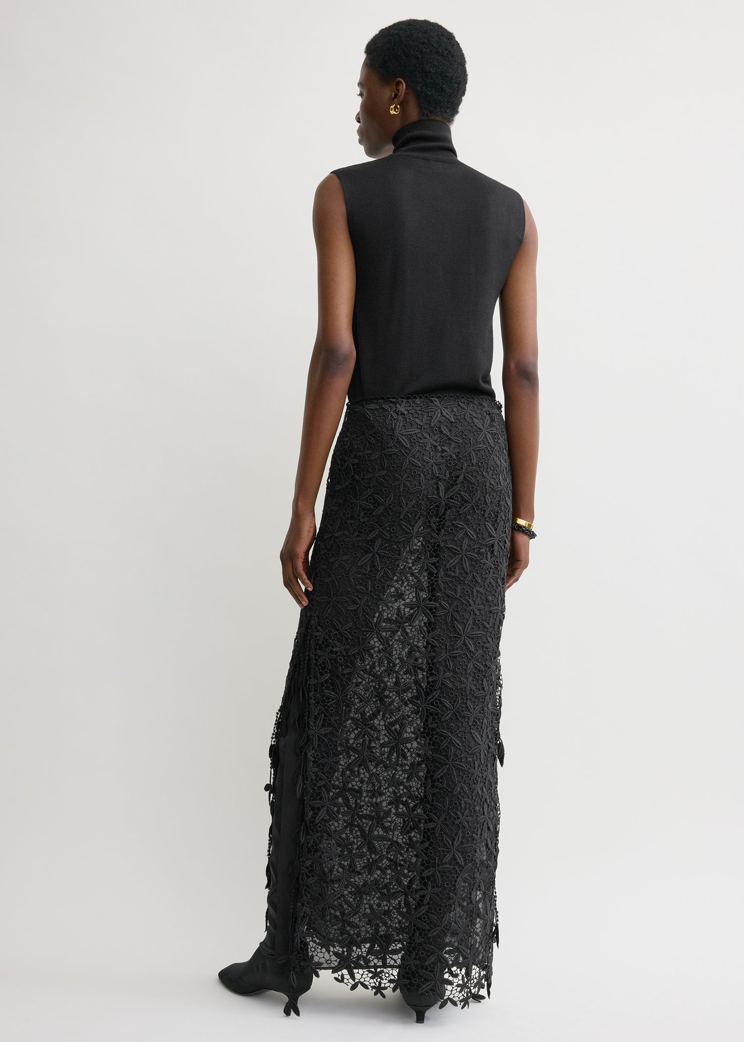 Guipure lace skirt black