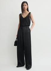 Wide satin trousers black