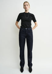 Low straight denim rinsed blue
