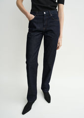 Low straight denim rinsed blue