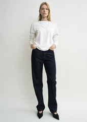 Twisted seam denim full length rinsed blue