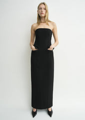 Strapless pocket dress black petite