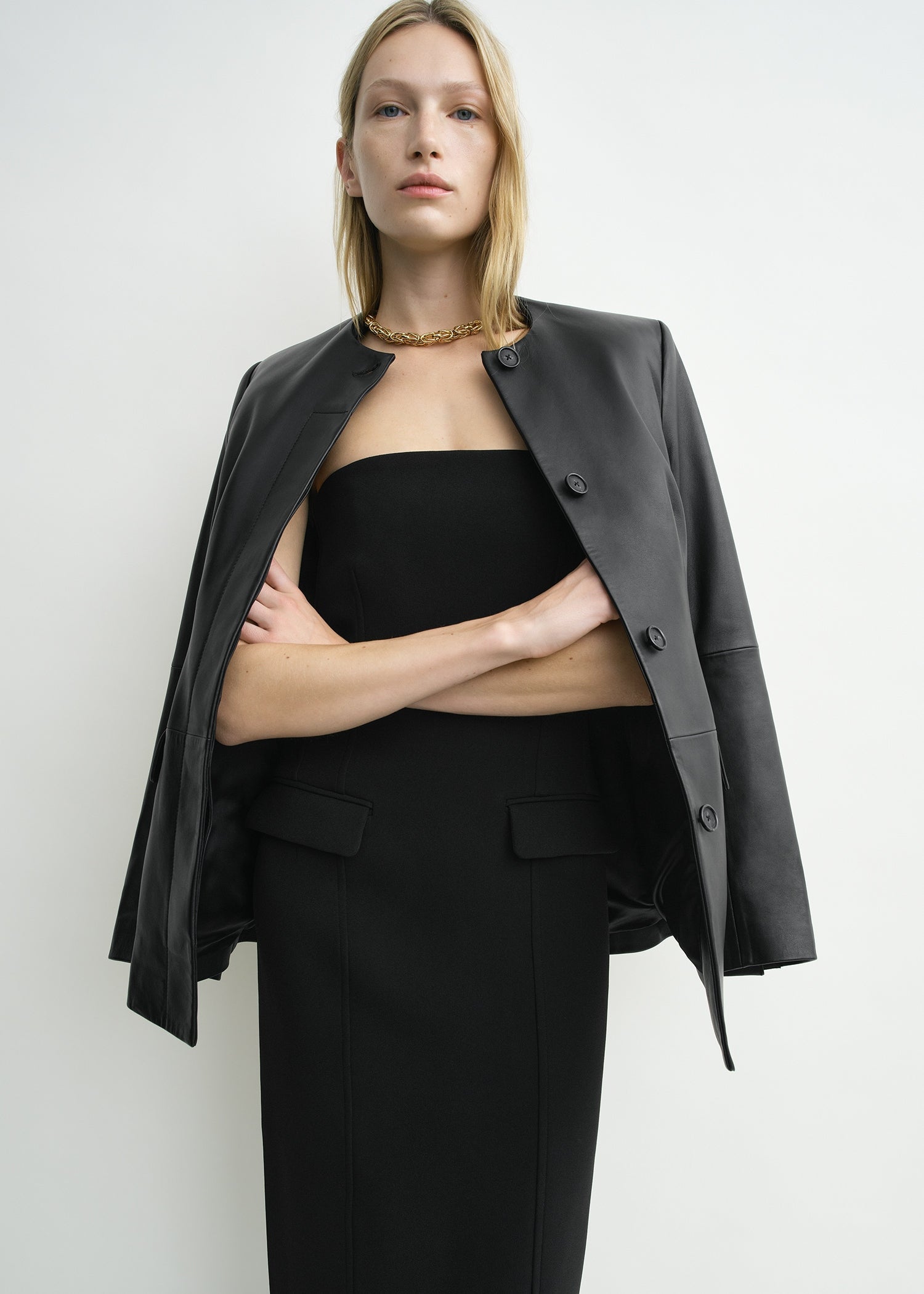 Strapless pocket dress black petite