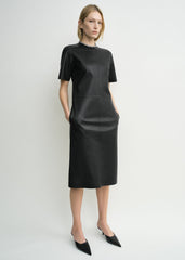 Leather tee dress black petite