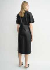 Leather tee dress black petite