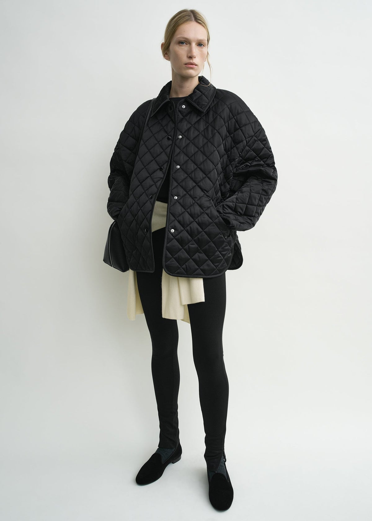 Collared quilted jacket black