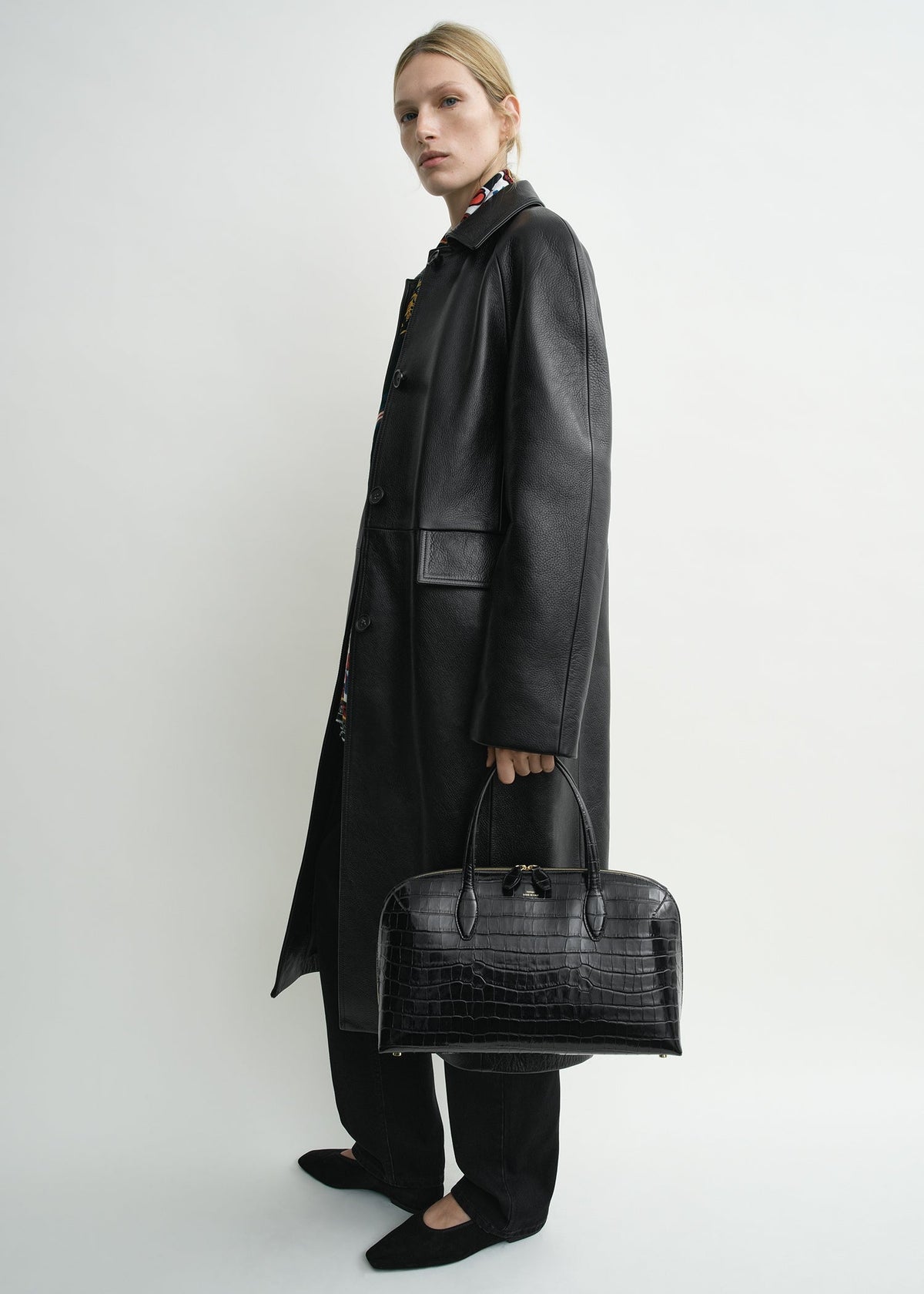 Raglan leather coat black petite