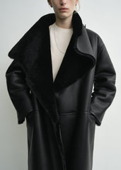 Shearling wrap coat black