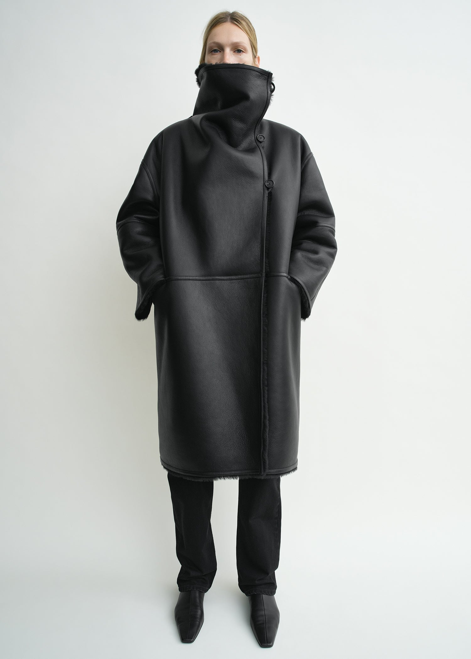 Shearling wrap coat black petite
