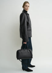 Grained leather jacket black petite
