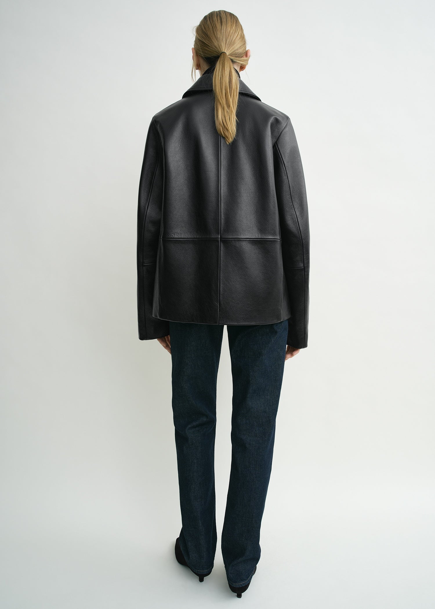 Grained leather jacket black petite