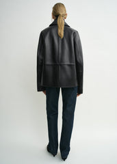 Grained leather jacket black petite