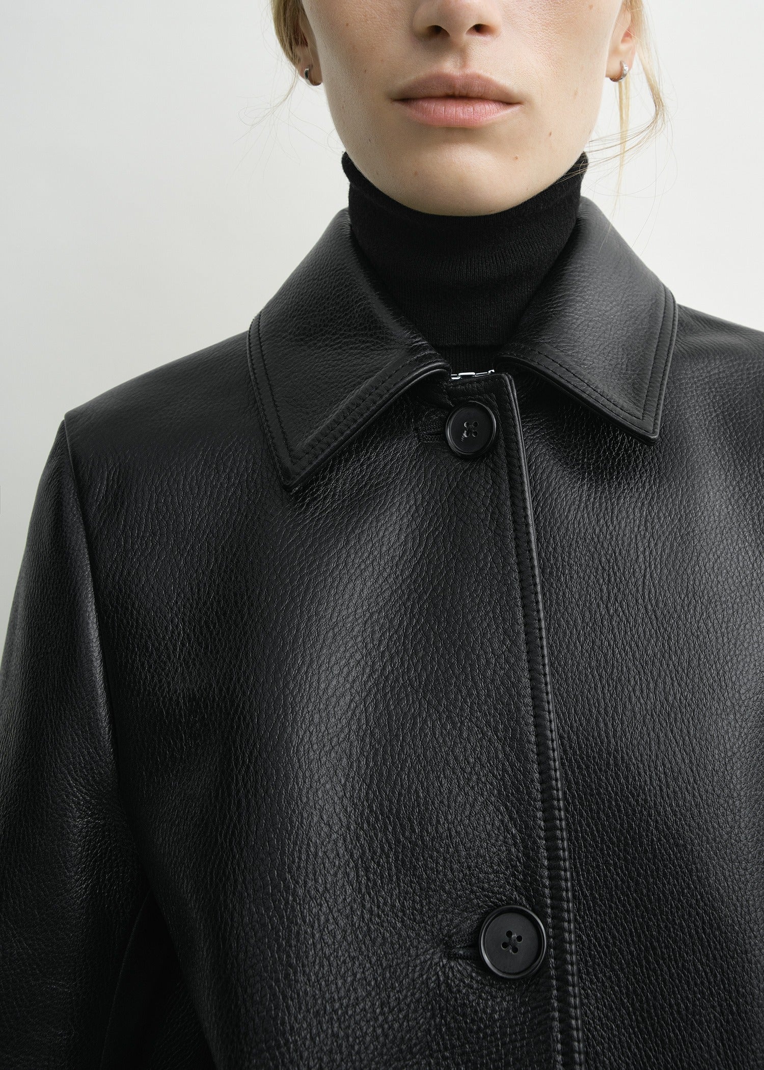 Grained leather jacket black petite