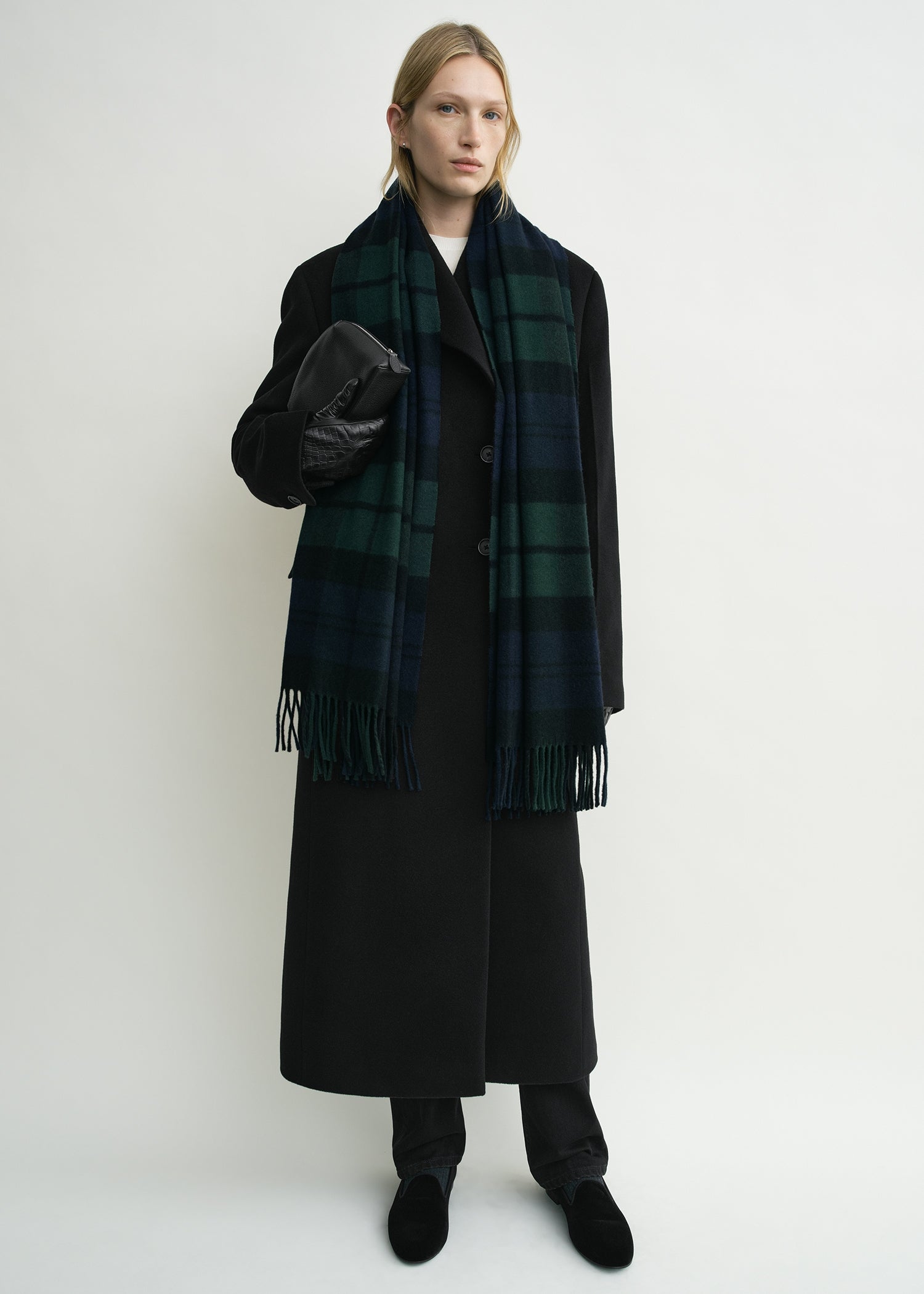Checked cashmere scarf midnight/green