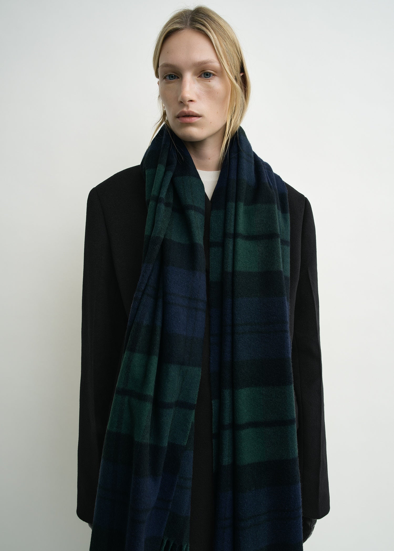 Checked cashmere scarf midnight/green