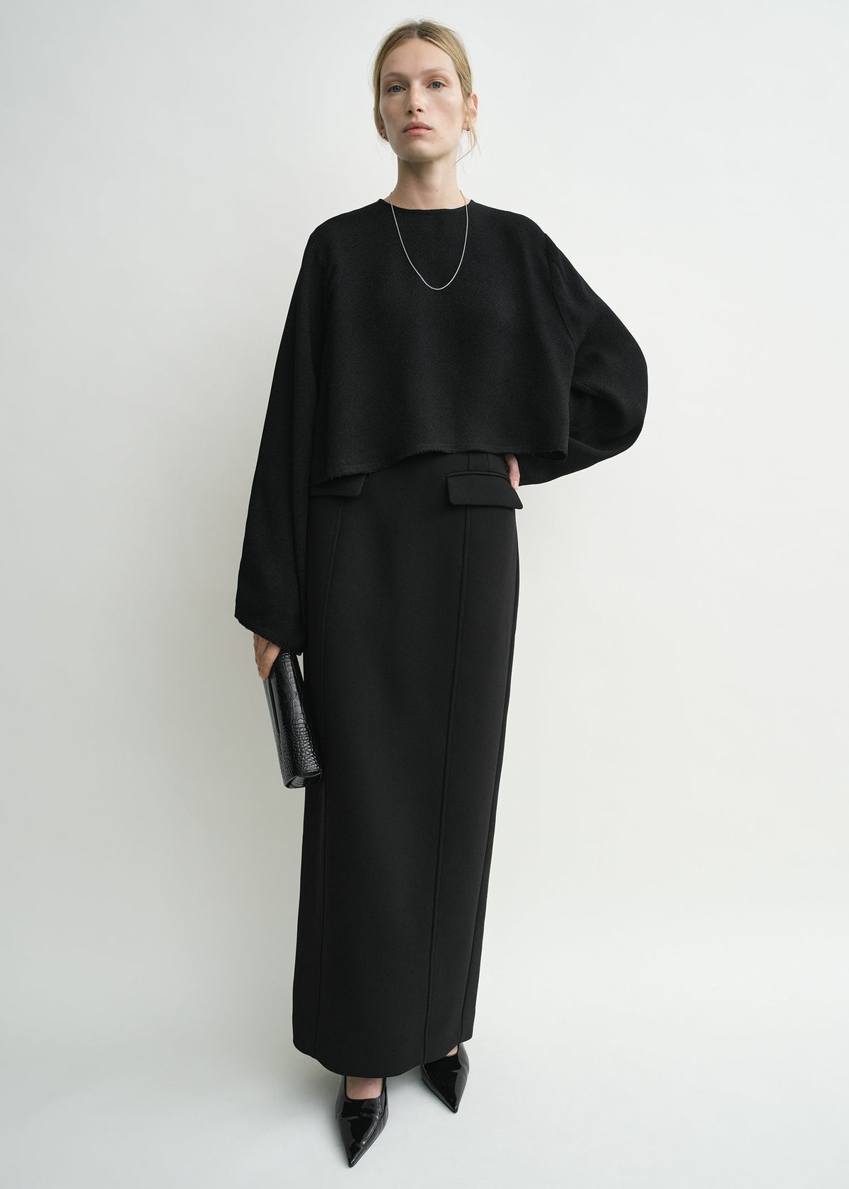 Cropped sablé blouse black petite