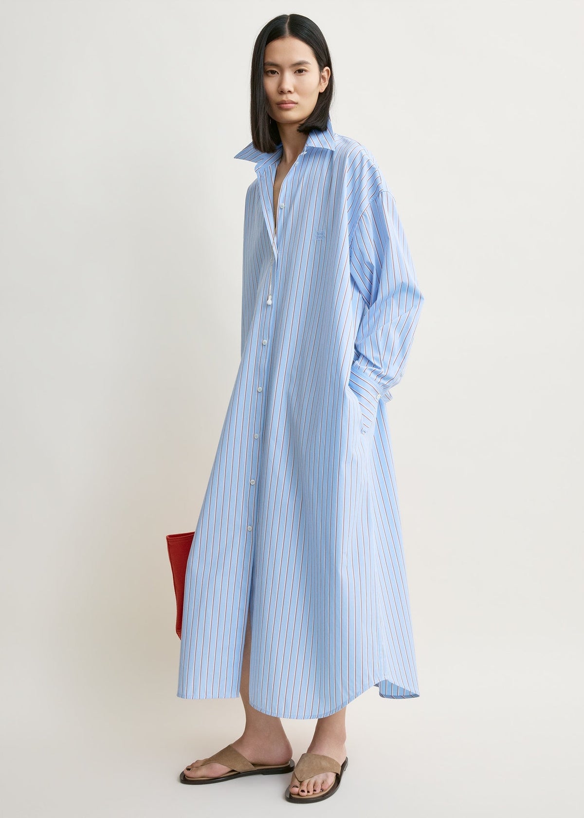 Striped shirtdress pale blue/red petite