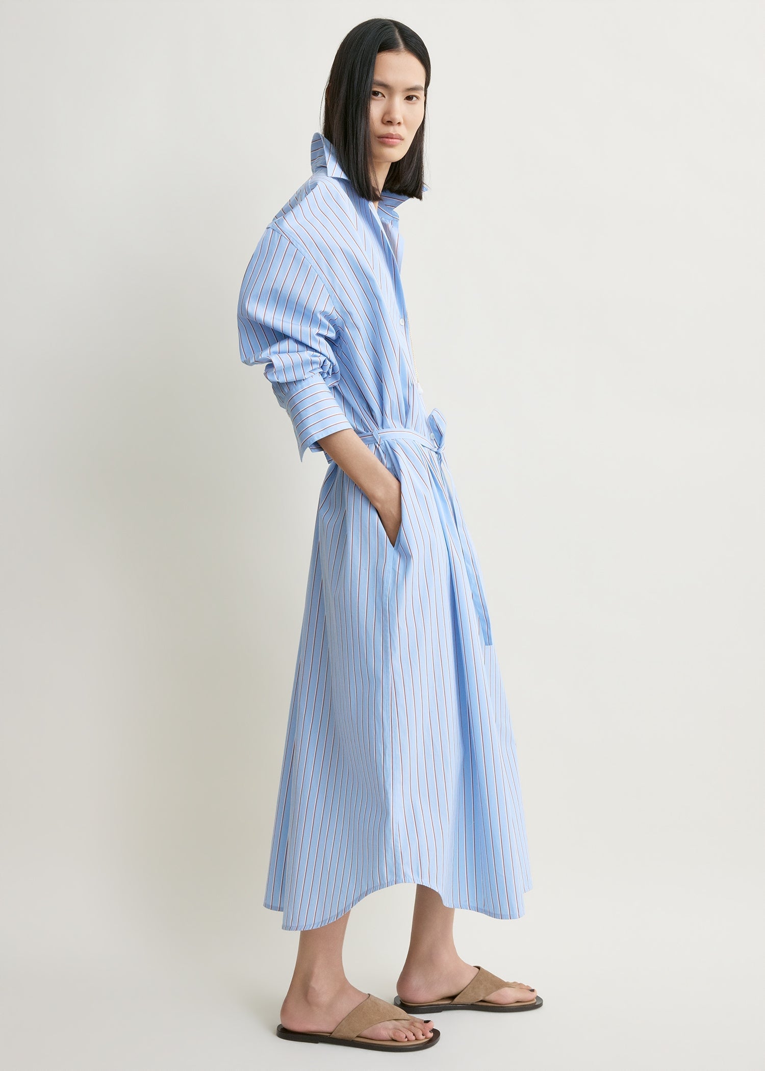 Striped shirtdress pale blue/red