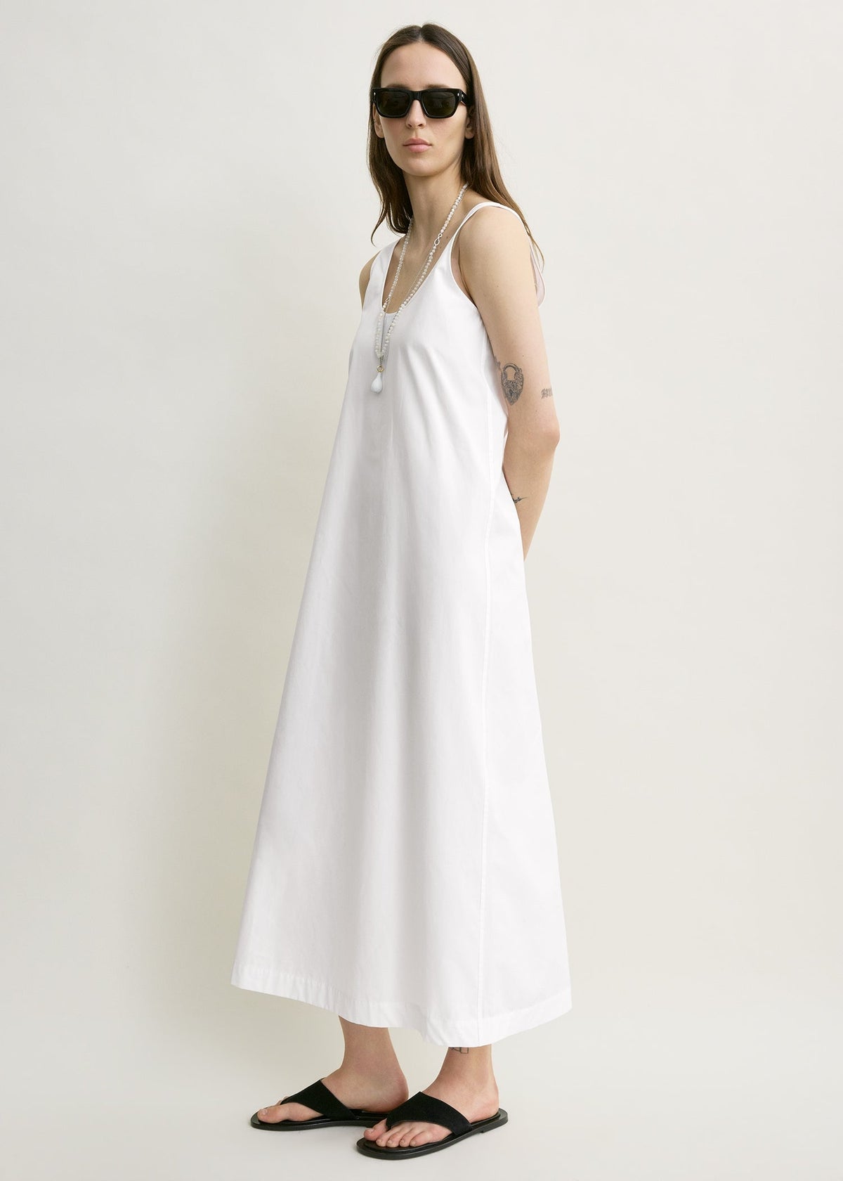 Scoop poplin dress white