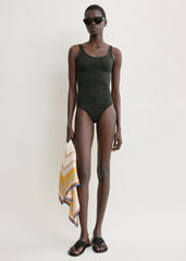 Monogram pointelle swimsuit dark green