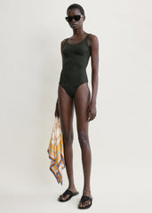 Monogram pointelle swimsuit dark green