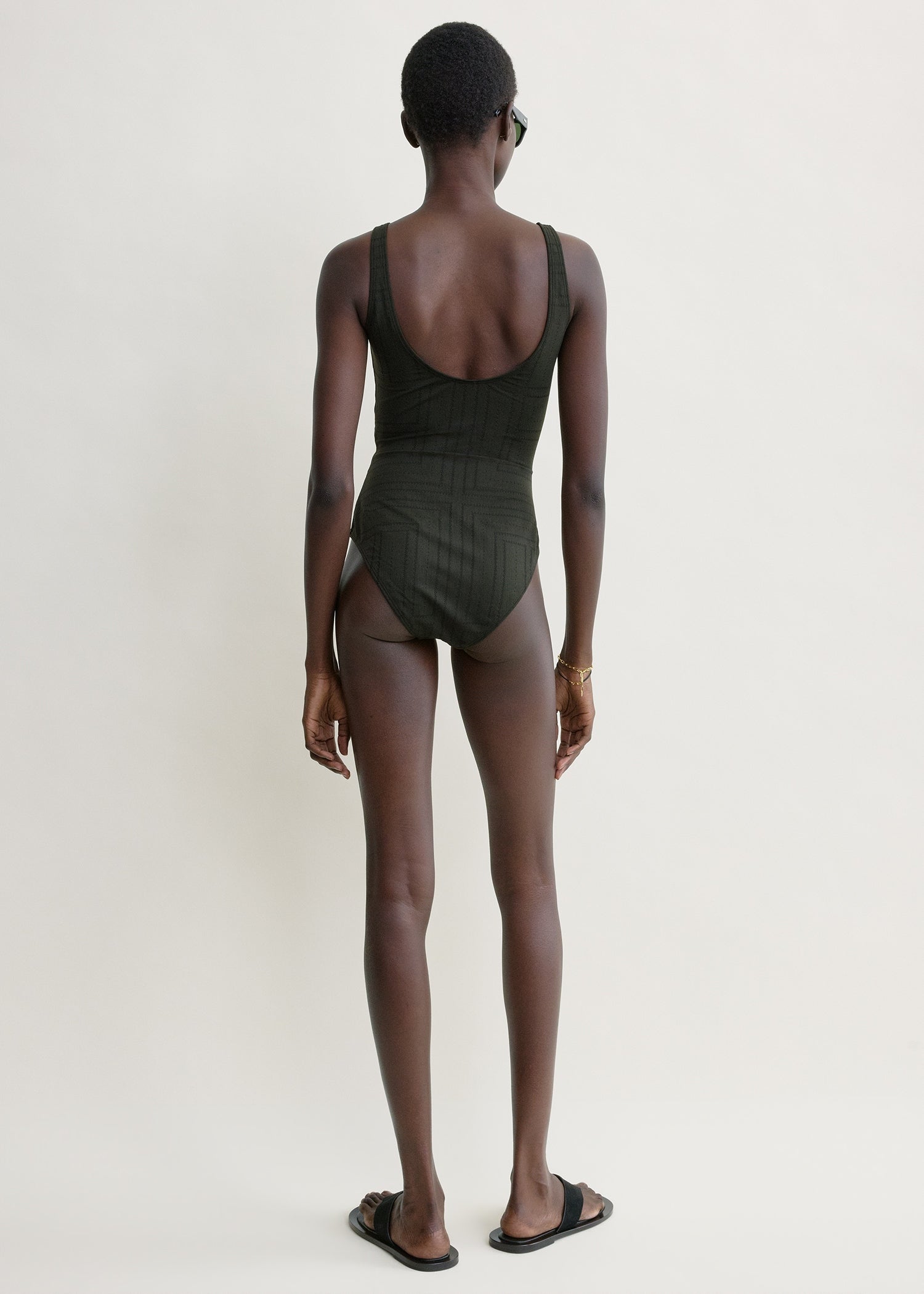 Monogram pointelle swimsuit dark green