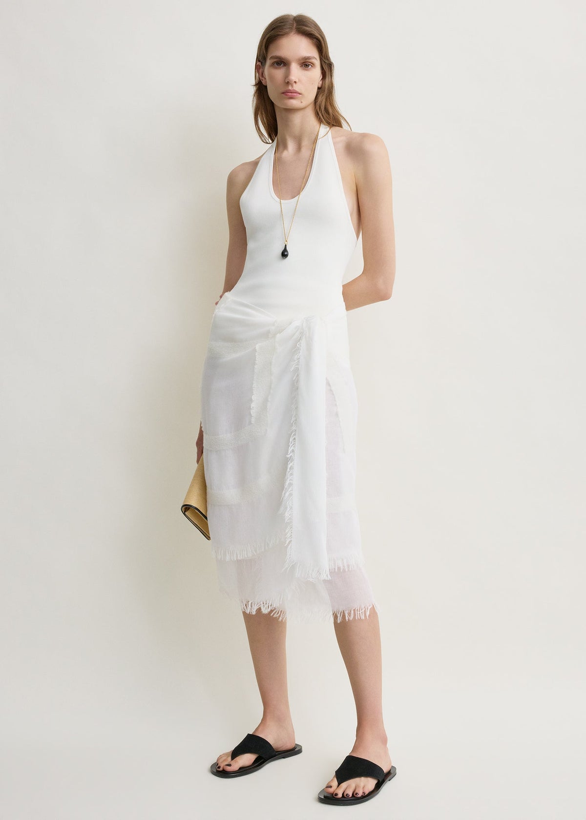 Compact knit halter top optic white