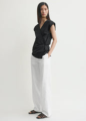 Short-sleeve wrap blouse black