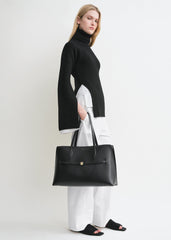 Embroidered leather lounge tote black