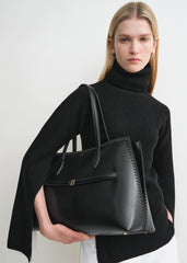 Embroidered leather lounge tote black