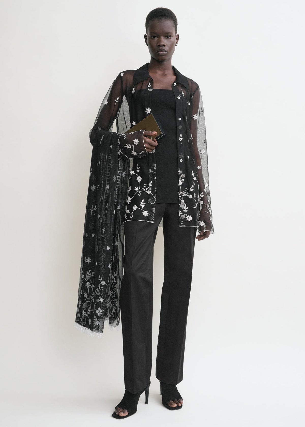 Floral tulle shirt black/white