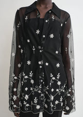 Floral tulle shirt black/white