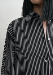 Striped kimono-sleeve shirtdress black/white