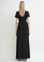 Knife-pleated jersey dress black