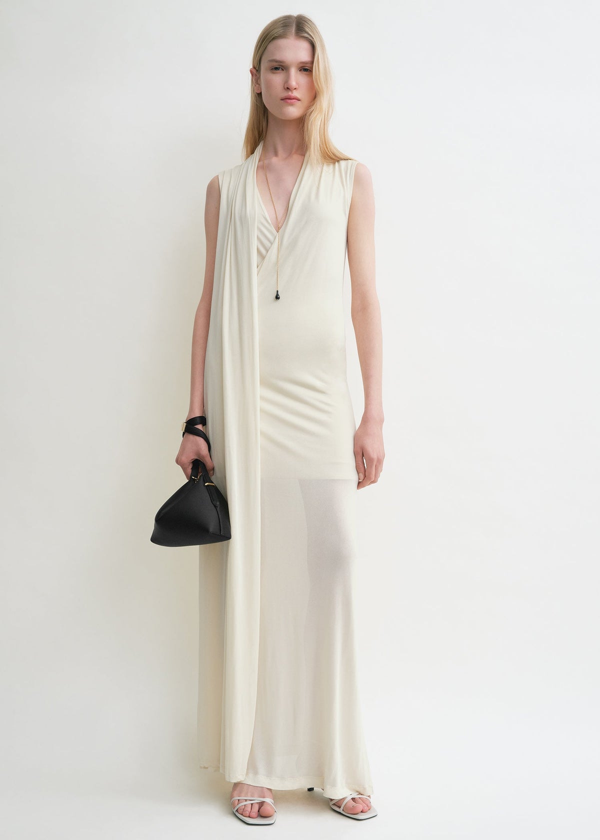 Overlapped scarf dress ecru