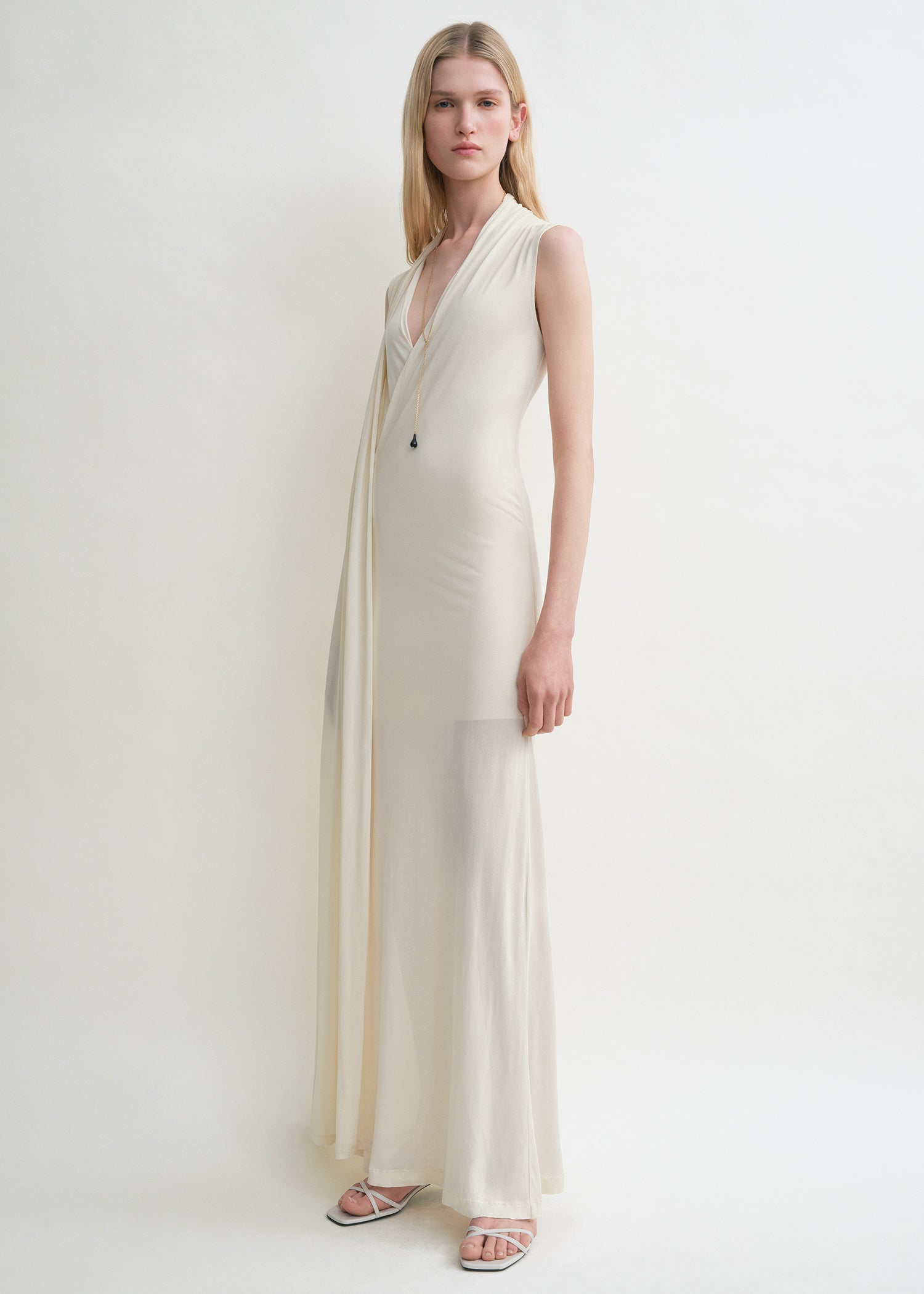 Overlapped scarf dress ecru