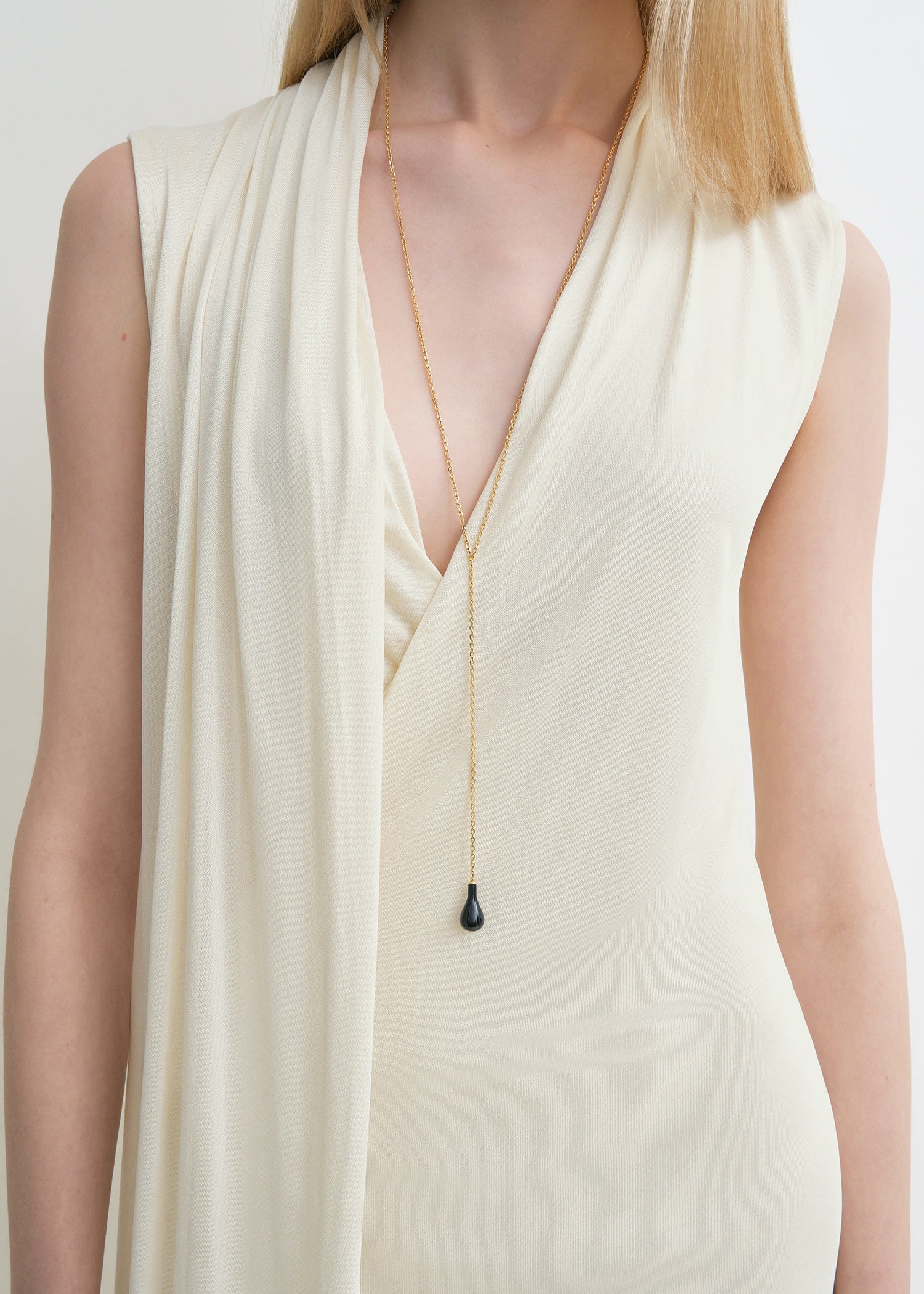 Overlapped scarf dress ecru