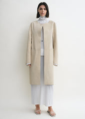 Collarless suede coat peanut