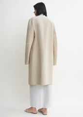 Collarless suede coat peanut