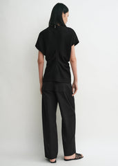 Slouch waist basketweave top black