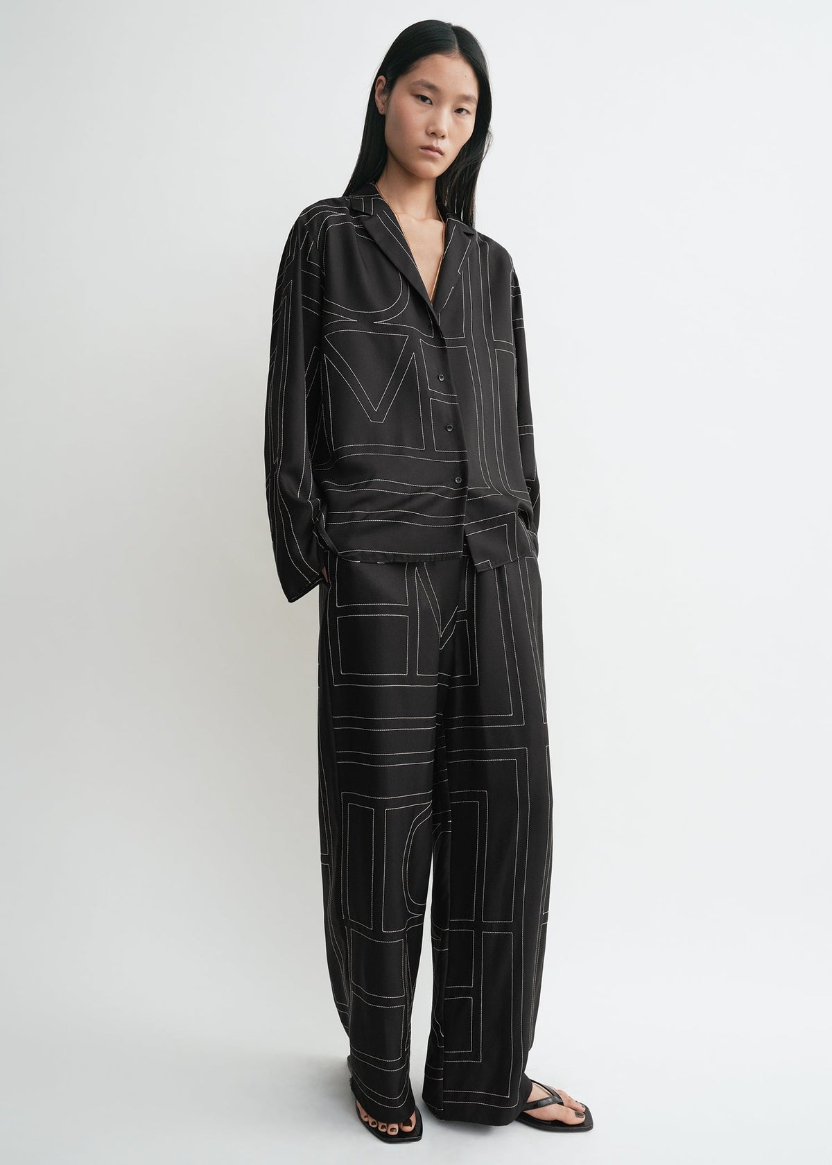 Monogram silk pj top black