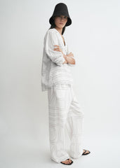 Monogram cotton-blend pj top white/black