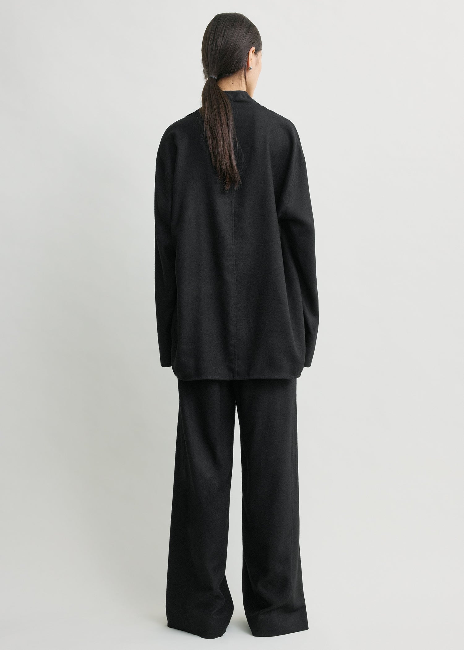 Funnel-neck flannel top black petite